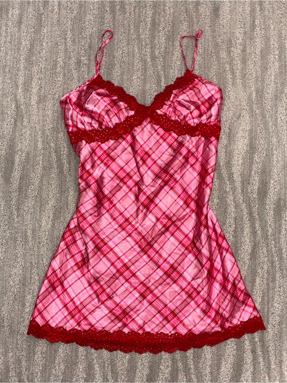 VTG Jaclyn Smith Plaid Babydoll Mini Slip Dress Pink Red Fairy Y2K Women’s Sz M